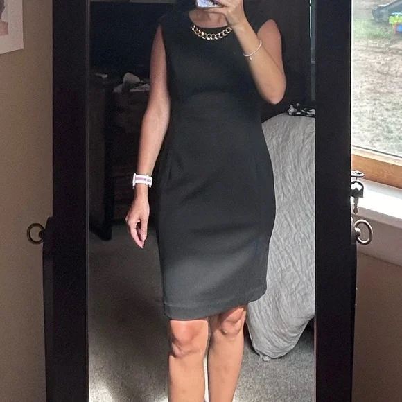 Black Calvin Klein Dress With Gold Necklace